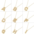 Gold plated hip hop necklace featuring 26 cubic zirconia paved capital letter pendants - Letter D / Gold