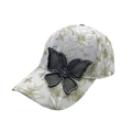 Casquette de baseball blanche avec broderie dorée, papillon en strass et dentelle - Blanc