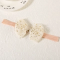 Pink elastic headband with beige tulle bow and gold star sequins for babies - FD Five-pointed Star Beige