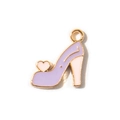 Golden alloy high heel charm with lavender enamel and pink heart detail for DIY jewelry - Purple Hanging Plated