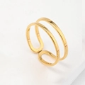 Minimalist double-layered open ring in golden titanium steel with adjustable parallel bands - H-Style Open Ring / Gold