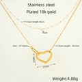 Dubbellaagse 18K vergulde roestvrijstalen parelketting met hart hanger en afmetingen - Hol hart stijl (ZYG058)