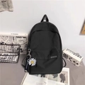 Zaino nero minimalista di grande capacità con ciondolo decorativo a margherita - Nero Con Pendente Margherita