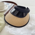 Straw open top sun hat with black fabric band and UV protective lens for women - Lens Visor / Black Trim Khaki