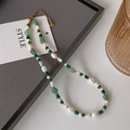 Tiger eye and green gemstone beaded necklace with pearls and gold plated S.Steel chain - Aventurine Jade Necklace XL0647