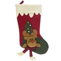 Calza natalizia rossa e verde con motivi 3D di Babbo Natale, renne e nappe - Stile Alce