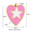 Pink enamel heart pendant with white star, dimensions 25x32mm for jewelry making - Pink Background White Star Heart Style (K055898-1)