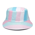 Sombrero de pescador de algodón a rayas rosa azul y blanco para protección solar verano - M / Rayas verticales rosa azul blanco