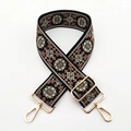 Detail of vintage floral embroidery on 5cm wide shoulder strap with gold metal buckles - Black Nude Pink Green Floral