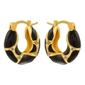 Lava U-shaped gold earrings with black enamel, zircon stones and irregular mesh design - Calico