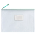 A4 white mesh zipper file bag with light green trim and index card slot holder - A3 Size / Morandi Grass Green - Label