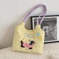 Bolso tote acolchado amarillo con bordado de perro y asas acolchadas lavanda - Amarillo Tierno
