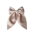 Handmade large pink satin bow hair clip with long ribbons on a white background - Pink with Streamers