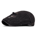 Berretto vintage in denim nero lavato con toppa floreale e fibbia in metallo regolabile - Nero