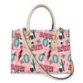 Pink PU leather Howdy handbag with Western cowboy patterns and adjustable strap - Pink Print/HOWDY/Beige Handle