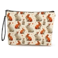 Easter bunny pattern makeup bag with zipper closure and side handle in cream finish - 17*25cm (Linen) with Strap / Double Bunny Heart Style (款式1)