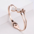 Elegant rose gold double-layer open bangle featuring heart-shaped rhinestones and beads - Rose Gold