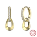 Elegant 925 sterling silver long drop earrings in gold finish with sparkling zircon stones - Hook Water Drop Pendant / Gold (APE64-14K)
