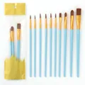 Sky blue 10-piece artist paint brush set with orange synthetic nylon hair and gold ferrules - Pearl Blue (10pcs Set)