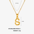 Collier en acier doré avec pendentif lettre S style bambou et détails de dimensions - Lettre S (Or)