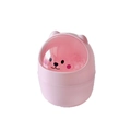 Pink mini desktop trash can with cute bear lid, plastic office storage bin - Pink