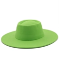 Detail of lime green wool fedora showing wide brim stitching and felt texture - M (56-58cm) / Fruit Green