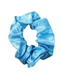 Premium light blue satin silk scrunchie with smooth glossy finish and pleated design - Sky Blue