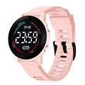 Minimalist round LED sports watch featuring a pink silicone strap and black digital dial - Pink