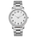 Classic silver metal quartz watch with white dial and Roman numeral markers on white background - Male Style / Men's White Dial