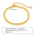 Pulsera de cadena cubana de acero inoxidable dorado de 4,5 mm ajustable - BR-1042 Cadena de Eslabones Con Colgante de Zirconia (4.5mm) / 16+5cm