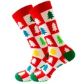 Christmas socks with red and white checkered pattern and colorful tree prints - Size 38-45 / Block Christmas Tree