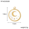 Detail of round gear-edge metal pendant with white enamel and golden moon star design - White Enamel Star and Moon Round Pendant (YP14253D2E0)