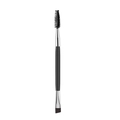 Double-ended makeup brush with black handle featuring spiral and angled fiber bristles - Angled Eyebrow Brush + Mascara Spoolie
