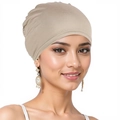 Close-up of beige turban hat for women showing soft texture and comfortable head fit - One Size / Matcha Green