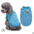 Sky blue knitted winter sweater for small dogs with classic brown leather patch - Lake Blue