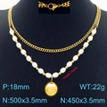 Collar de acero de doble capa con colgante de esfera dorada y perlas blancas - Dorado (KN287541-Z)