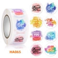 Detailed view of round watercolor Thank You stickers in a roll with various gradient colors - Artistic Watercolor Style (HA065) / 500 Pieces/Pack (2.5cm/1inch)