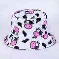 Close-up of white cotton bucket hat with playful cartoon cow pattern and black spots - M (55-58cm) / 23# Cow