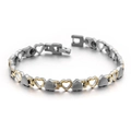 Two-tone heart link magnetic therapy bracelet in silver and gold stainless steel - Bicolor Heart Magnetic Style (KB98899-K)