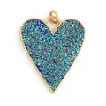 Blue gradient heart charm with glitter inlay and gold metal frame for jewelry making - Dark Blue Glitter Heart Style (K108283M1-Dark Blue)