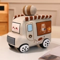 Creative coffee food truck plush toy with cat face embroidery and striped roof detail - Beige Coffee Truck