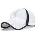 Breathable white mesh baseball cap with black stripe accents and curved brim for summer - Adjustable / White