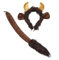 Faux fur bull horns headband and long plush tail costume set for cosplay events - Black Bull 2-Piece Set