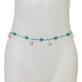 Bohemian blue beads and white pearl waist chain with shell pendant for beach fashion - Blue And White Beaded Shell Style