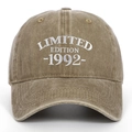 Vintage dark khaki washed cotton baseball cap with Limited Edition 1992 white embroidery - Khaki