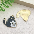 Cartoon black cat embracing skeleton alloy pendant charm with golden back texture - Halloween Skeleton Cat Style 2