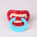 Funny baby pacifier with red lips, white buck teeth and a blue handle for infants - Pull Ring Teeth - Style D