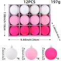 Set di 12 palline di Natale floccate rosa e bianche con un diametro di 6 cm circa - Rosa Bianco (12 Pezzi/Confezione)