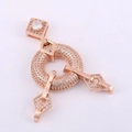 Rose gold round jewelry connector with zircon pavé accents and dangling pendants - Style-L0303-C (Rose Gold 3-Arm Pave Clasp)