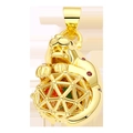 Gold lion pendant with colorful gems in a geometric hollow sphere and detailed carvings - Lion Shape Hollow Cage (9)